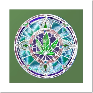 Batik 420 art green blue weed circle stained glass hippie gift Posters and Art